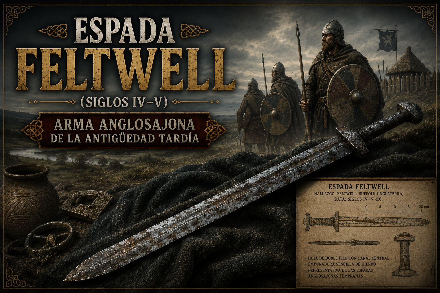 Imagen de una espada, con soldados y campamento detrás, y el título del artículo a un lado