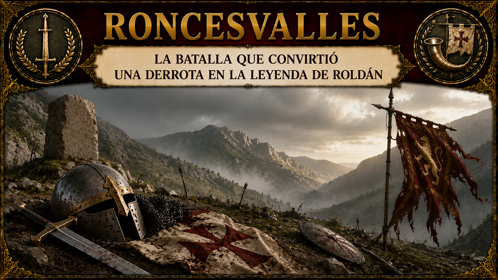 Imagen de una tumba de un caballero con montañas al fondo y el título del artículo en la parte superior