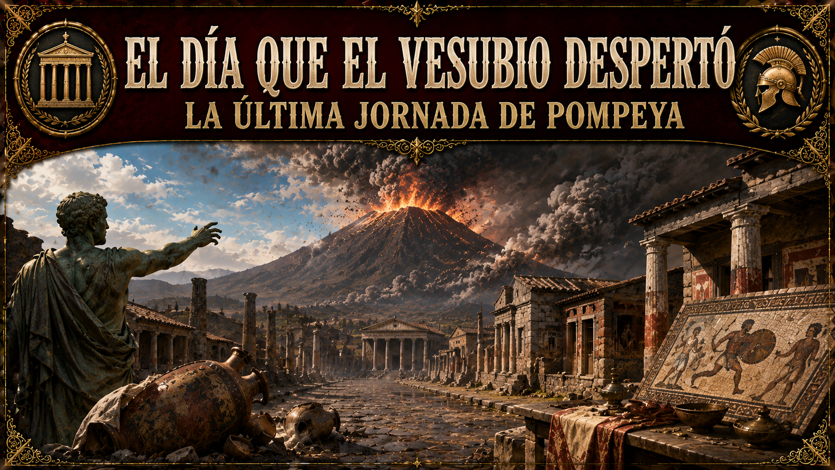 Ilustración representativa de Pompeya y la erupción del Vesubio