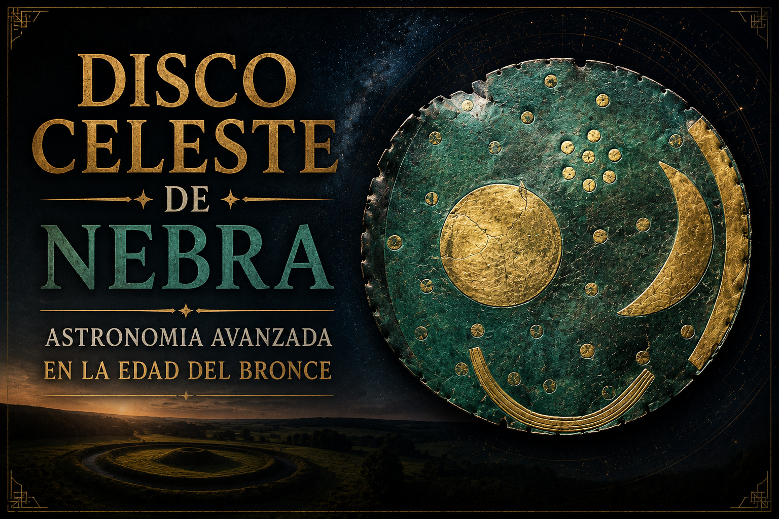 Imagen del Disco Celeste de Nebra, con el título del artículo a un lado.