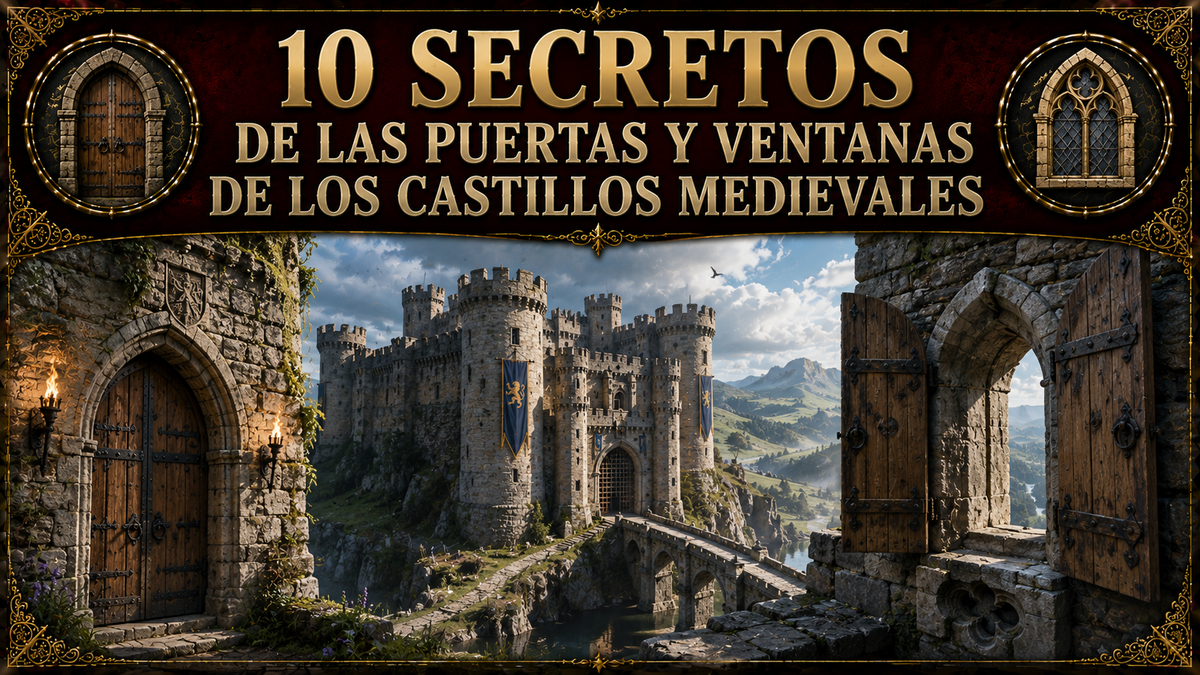 Puertas, ventanas y un castillo medieval, con el título del artículo en la parte superior