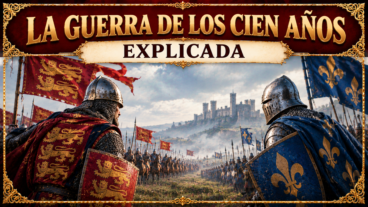 Ilustración representativa de los dos bandos de la Guerra de Cien Años con el título "La guerra de los cien años, explicada"