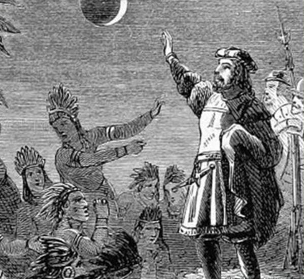 Colón señalando el eclipse