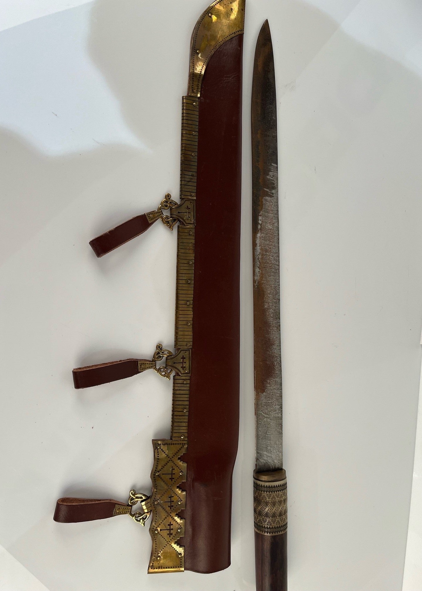 Imagen única de: Sax (Seax) Largo De Birka, Cuchillo De Sax (Seax) Vikingo, Acero De Damasco, Con Defectos