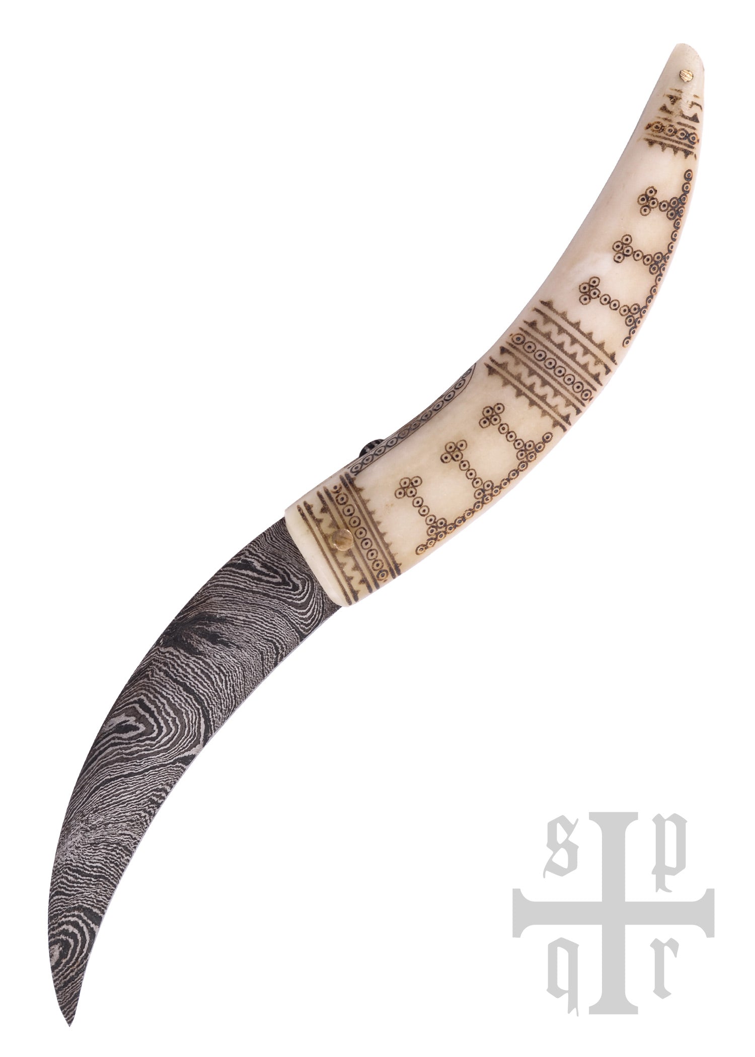 Imagen única de: Navaja Vikinga De Acero De Damasco Con Mango De Hueso