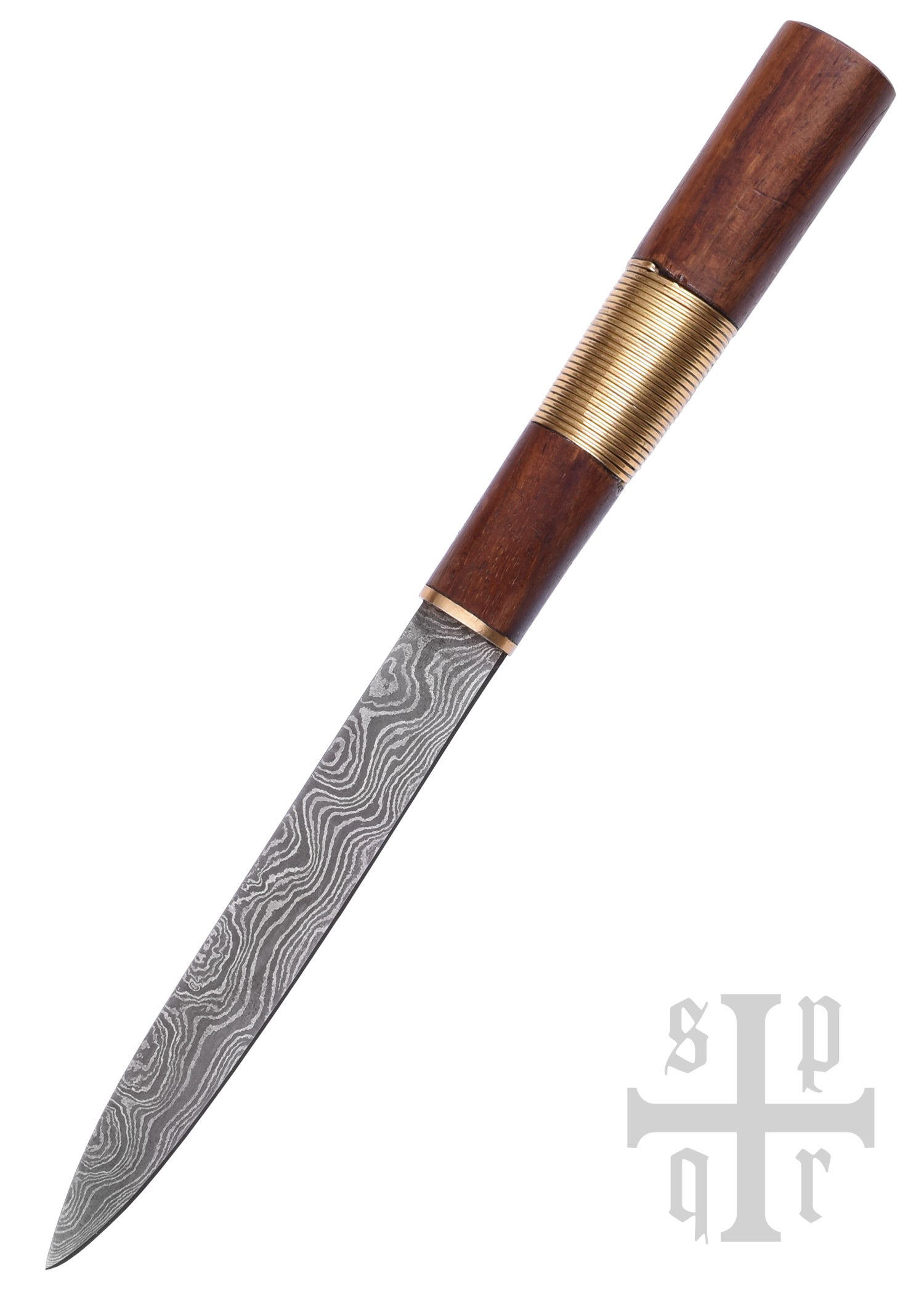 Imagen única de: Cuchillo Vikingo De Acero De Damasco Con Mango De Madera/latón