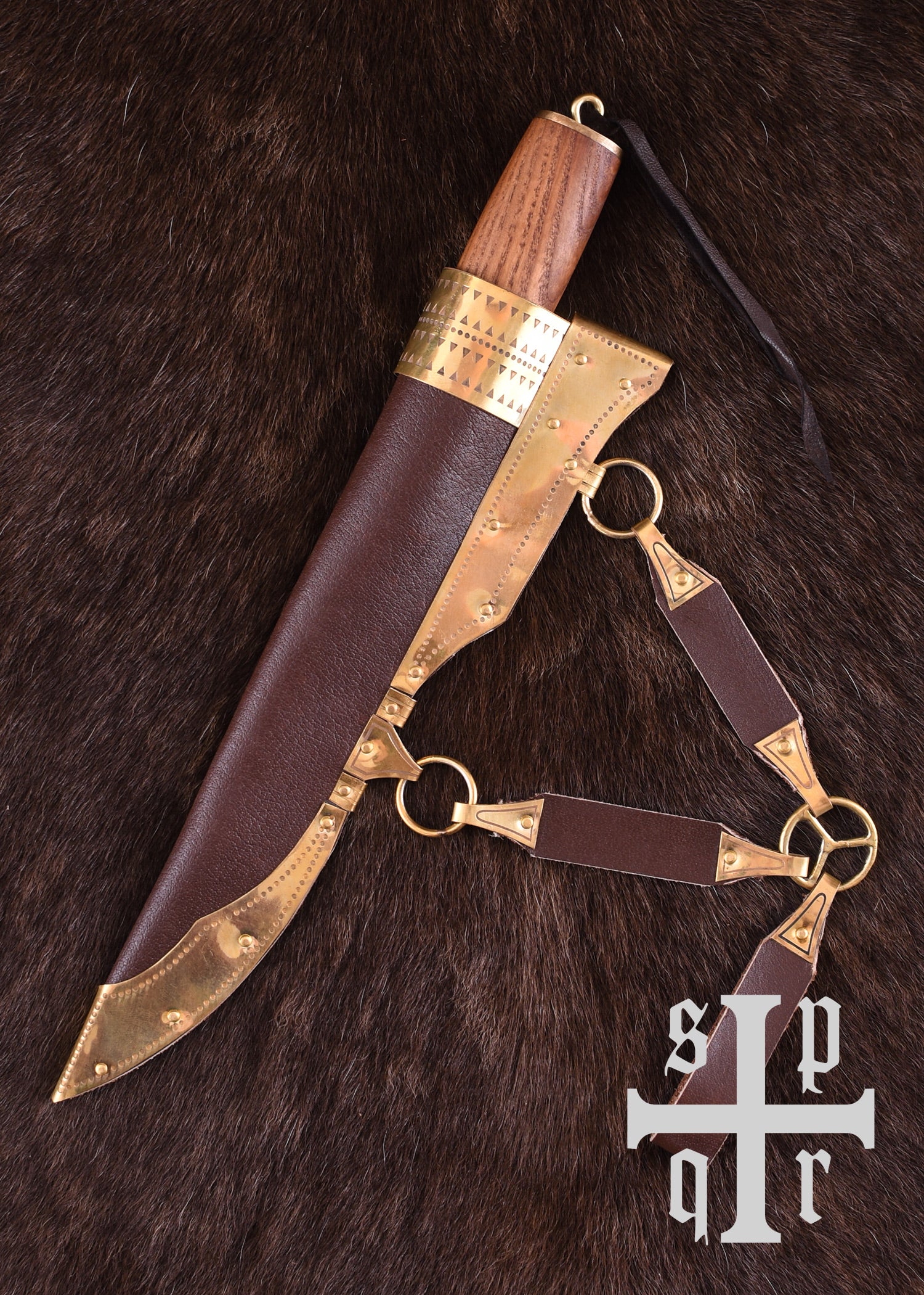Imagen única de: Cuchillo Vikingo Fabricado En Acero De Damasco, Mango De Madera Con Ribete De Hueso.