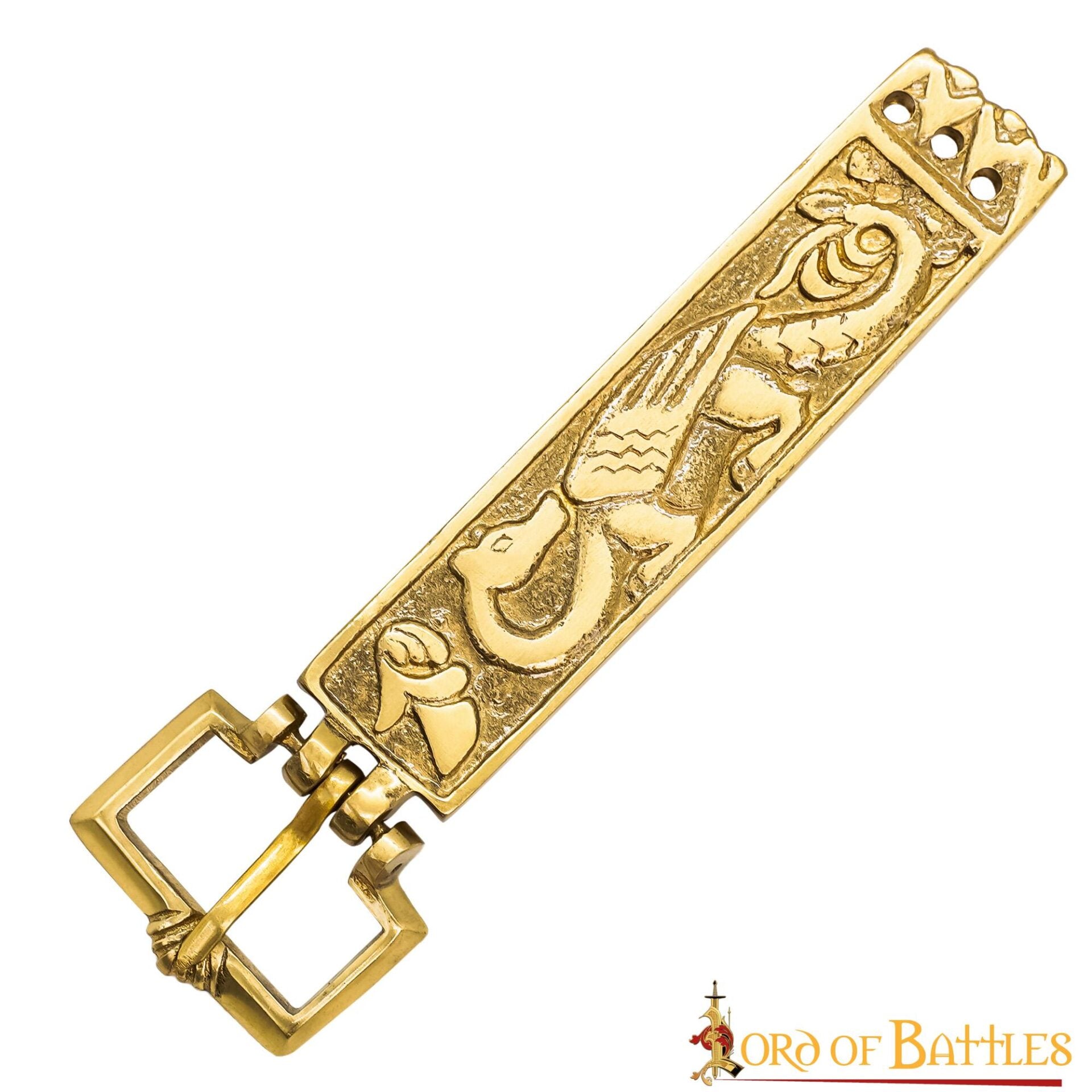 Imagen única de: Hebilla de Cinturón Vikinga de Latón Macizo con Forma de Dragón - Diseño Nórdico Grabado