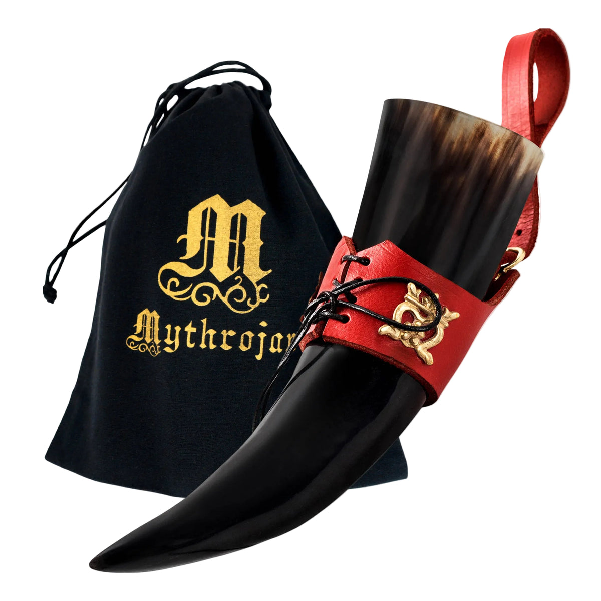 Imagen única de: Mythrojan The Elegant Lady 250 Ml Cuerno Vikingo para Beber con Soporte de Cuero Rojo