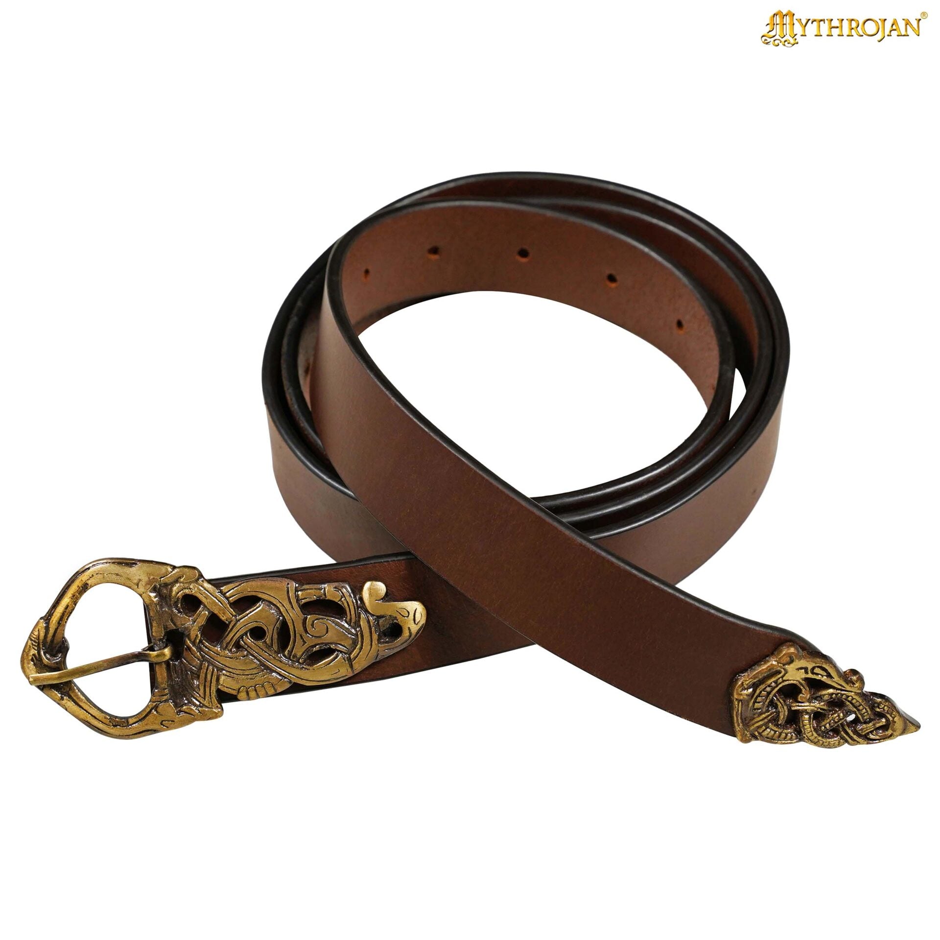 Imagen única de: Cinturón vikingo de piel con serpiente y hebilla de latón