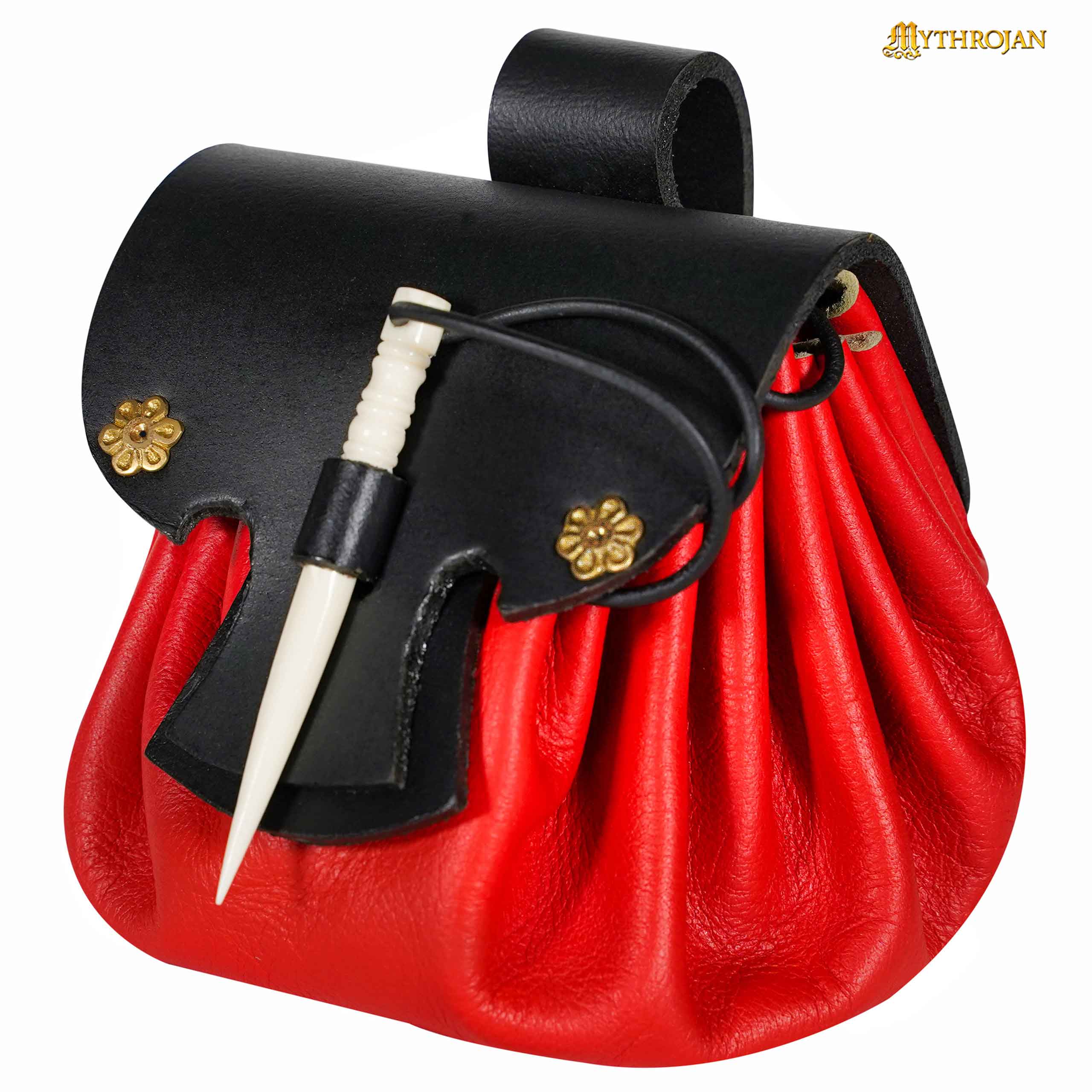 Bolsa de cinturón medieval pequeña en cuero - Mythrojan - Rojo