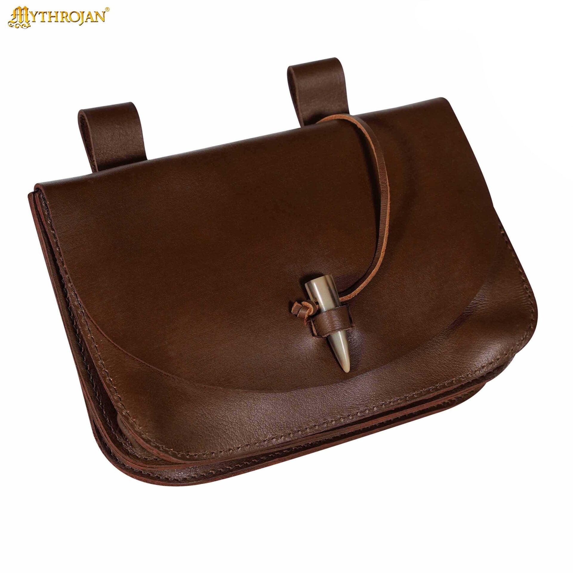 Imagen única de: Mythical Venture Medieval Leather Bag - Full Grain Brown Bolsa para Larp y Temas Medievales