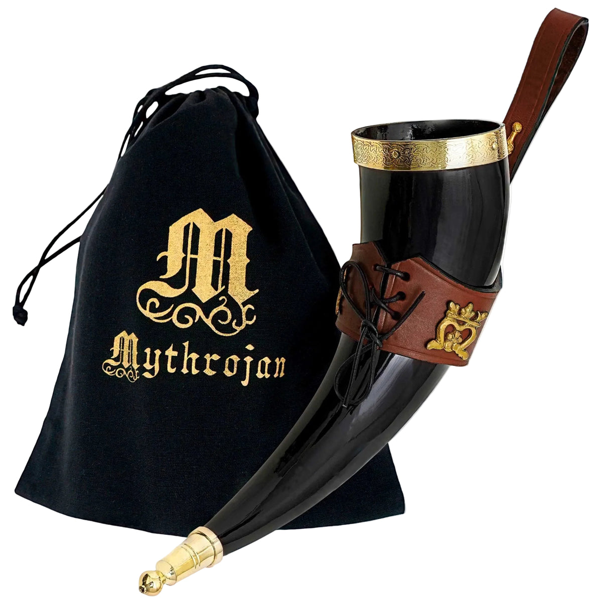 Imagen única de: Mythrojan The Elegant Lady 350 Ml Cuerno Vikingo para Beber con Soporte de Cuero Marrón