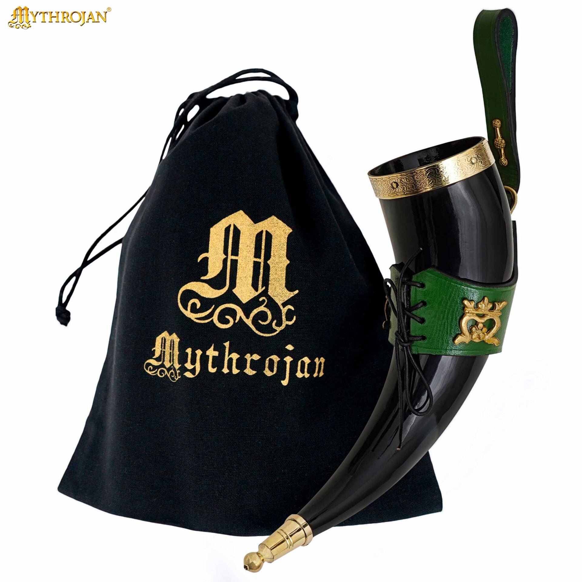Cuerno vikingo 350 ml 'The Elegant Lady' con funda de cuero verde - imagen 2
