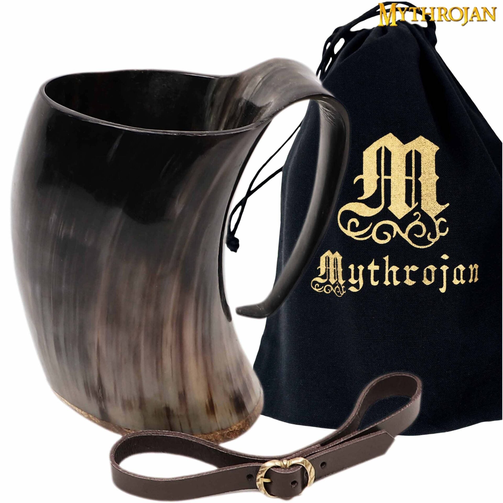 Jarra cuerno vikingo con correa de cuero, 800 ml – Mythrojan