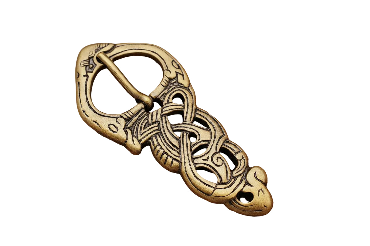 Imagen única de: Hebilla de Cinturón Vikinga de Latón con Nudo de Serpiente - Antiguo