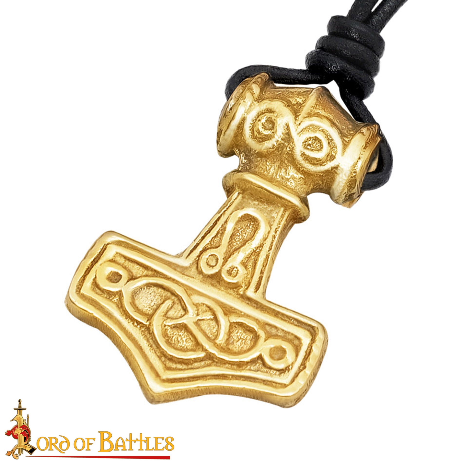 Imagen única de: Colgante Mjolnir con Cordón de Cuero - Latón, Martillo de Thor