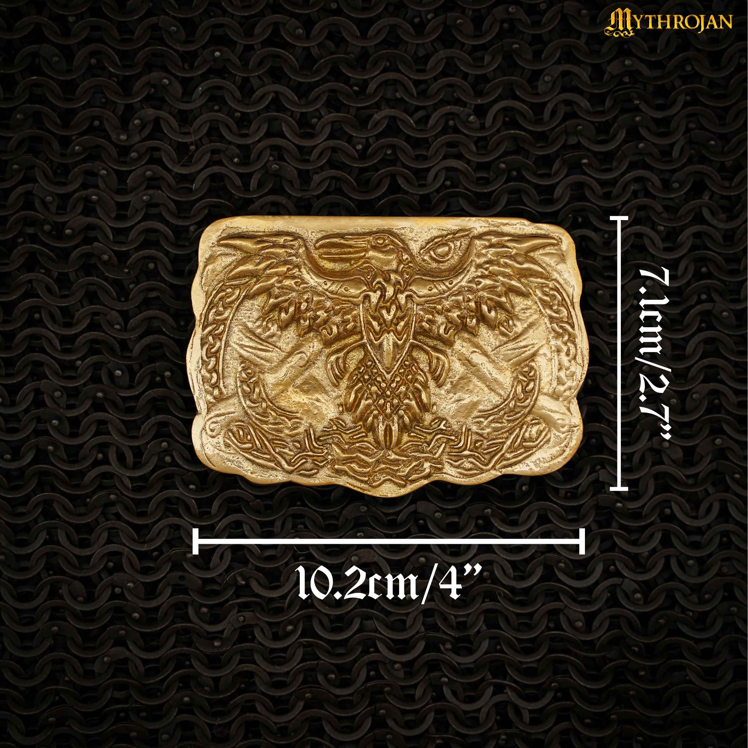 Imagen única de: Mythrojan Viking Celtic Raven Belt Buckle - Solid Brass- Medieval, Sca, Renaissance Faire, Viking Larp Accessory