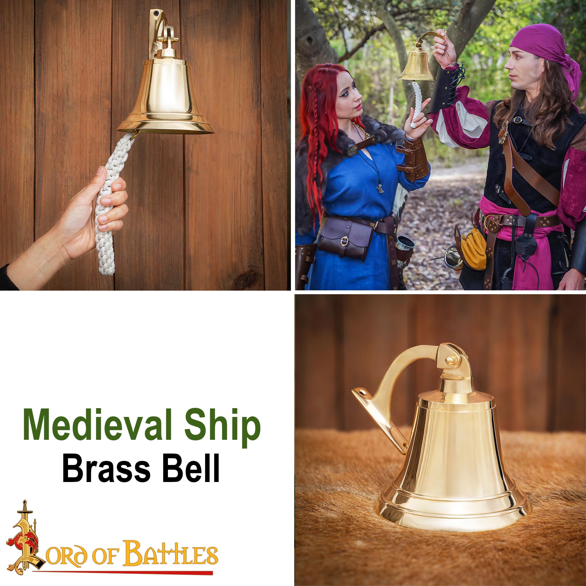 Campana de barco medieval en latón macizo — hecha a mano - imagen 4
