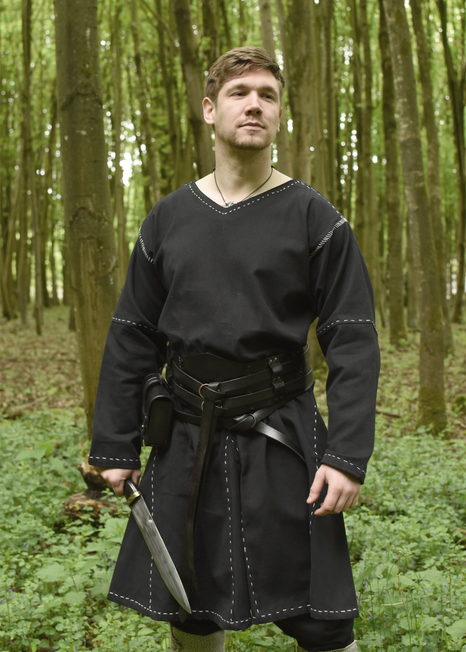 Imagen única de: Cinturón Ancho De Piel, Cinturón Doble Con Costura Trenzada, Unisex, Negro