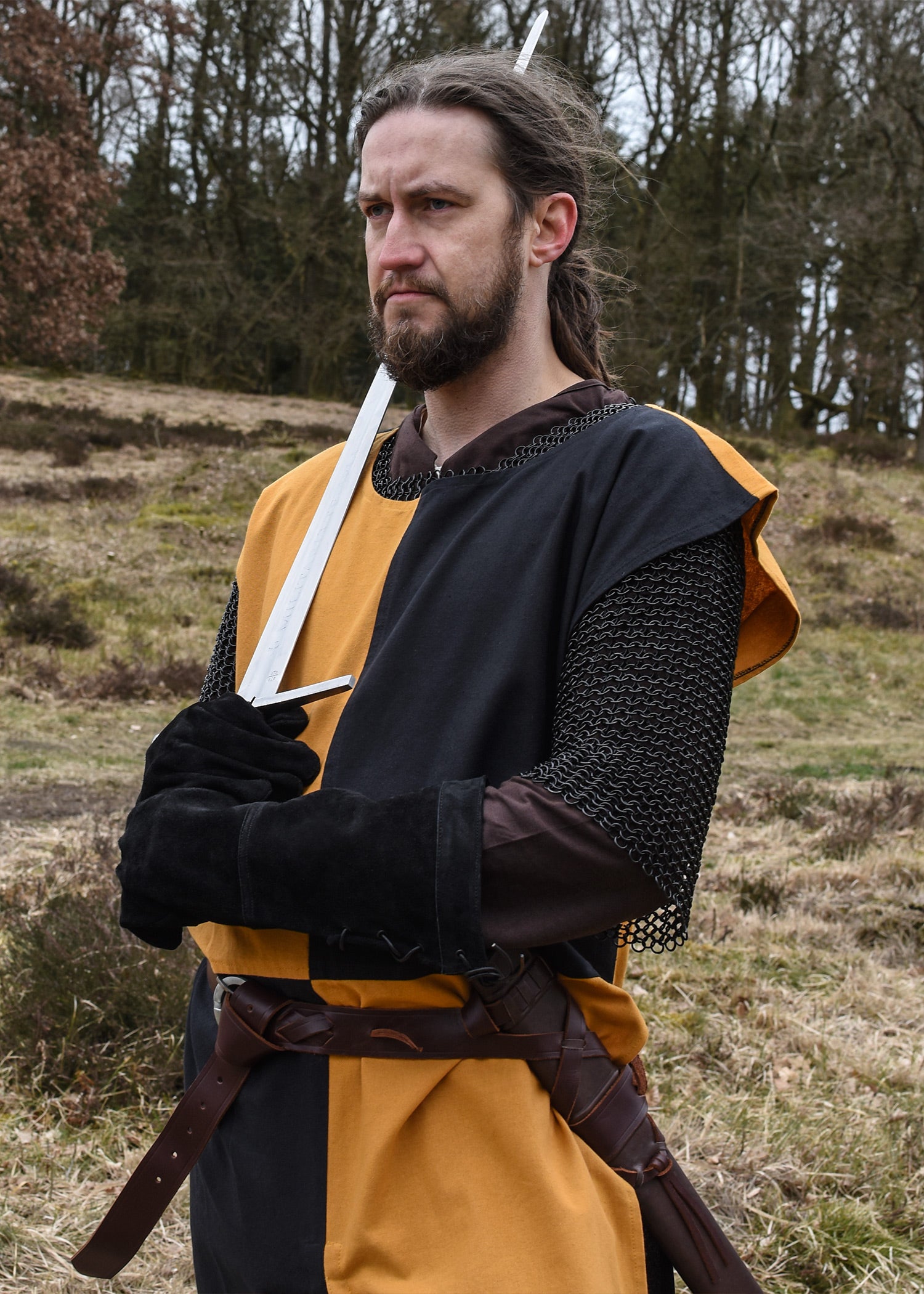 Imagen única de: Túnica Medieval Eckhart, Mi-parti, Amarillo/negro