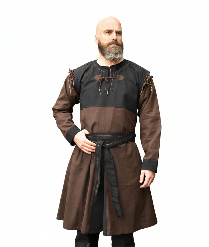 Imagen única de: Túnica Medieval Doblada Con Mangas Desmontables, Marrón/negro