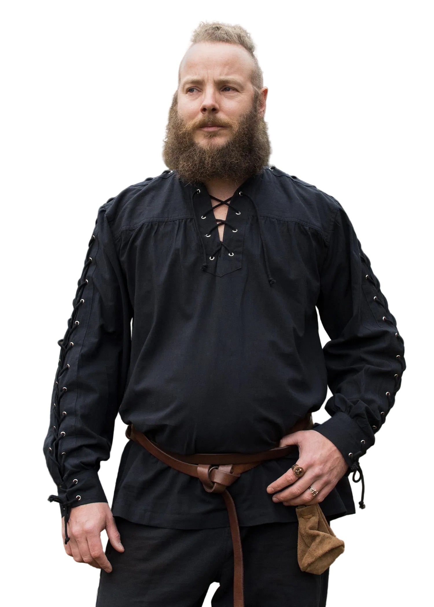 Imagen única de: Camisa Medieval Corvin Con Cordones, Negra