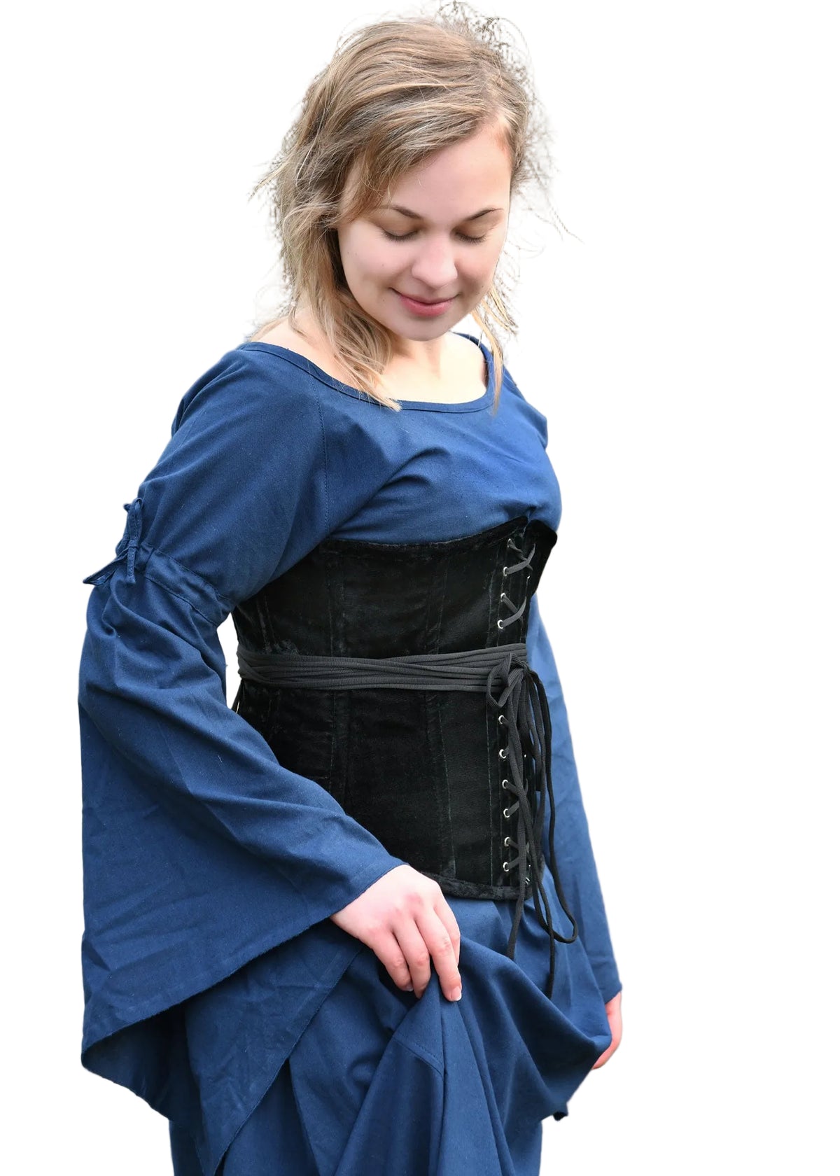 Imagen única de: Vestido Interior Medieval Burglinde Con Mangas De Trompeta, Azul