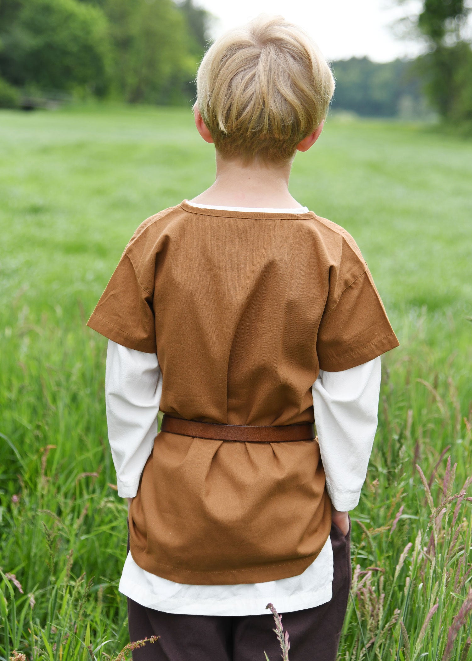 Imagen única de: Túnica Medieval Infantil Linus, Manga Corta, Beige Marrón