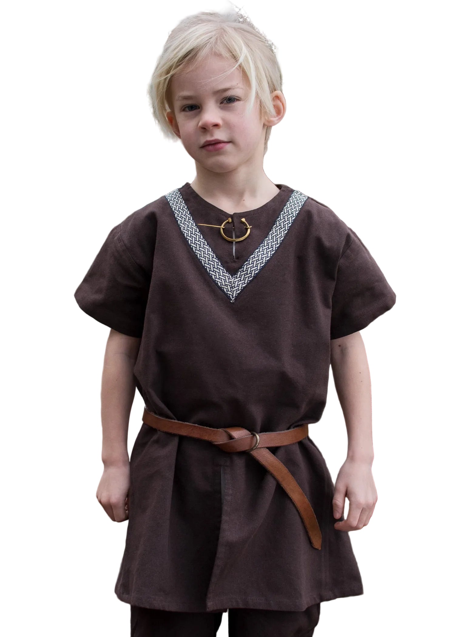 Imagen única de: Túnica Medieval Infantil Ailrik Con Ribete, Manga Corta, Marrón