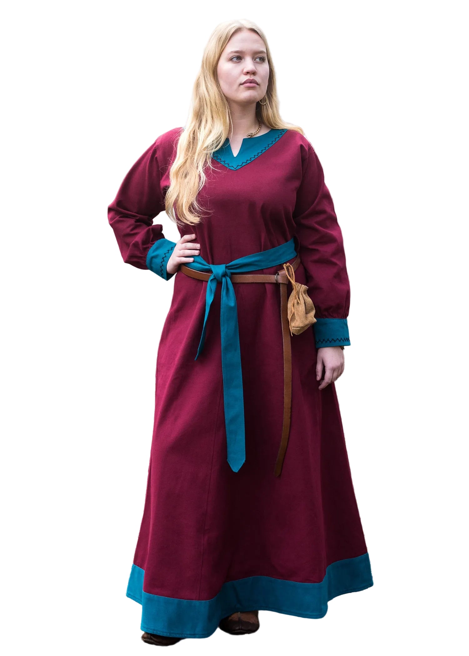 Imagen única de: Vestido Vikingo Jona, Rojo Vino/petróleo