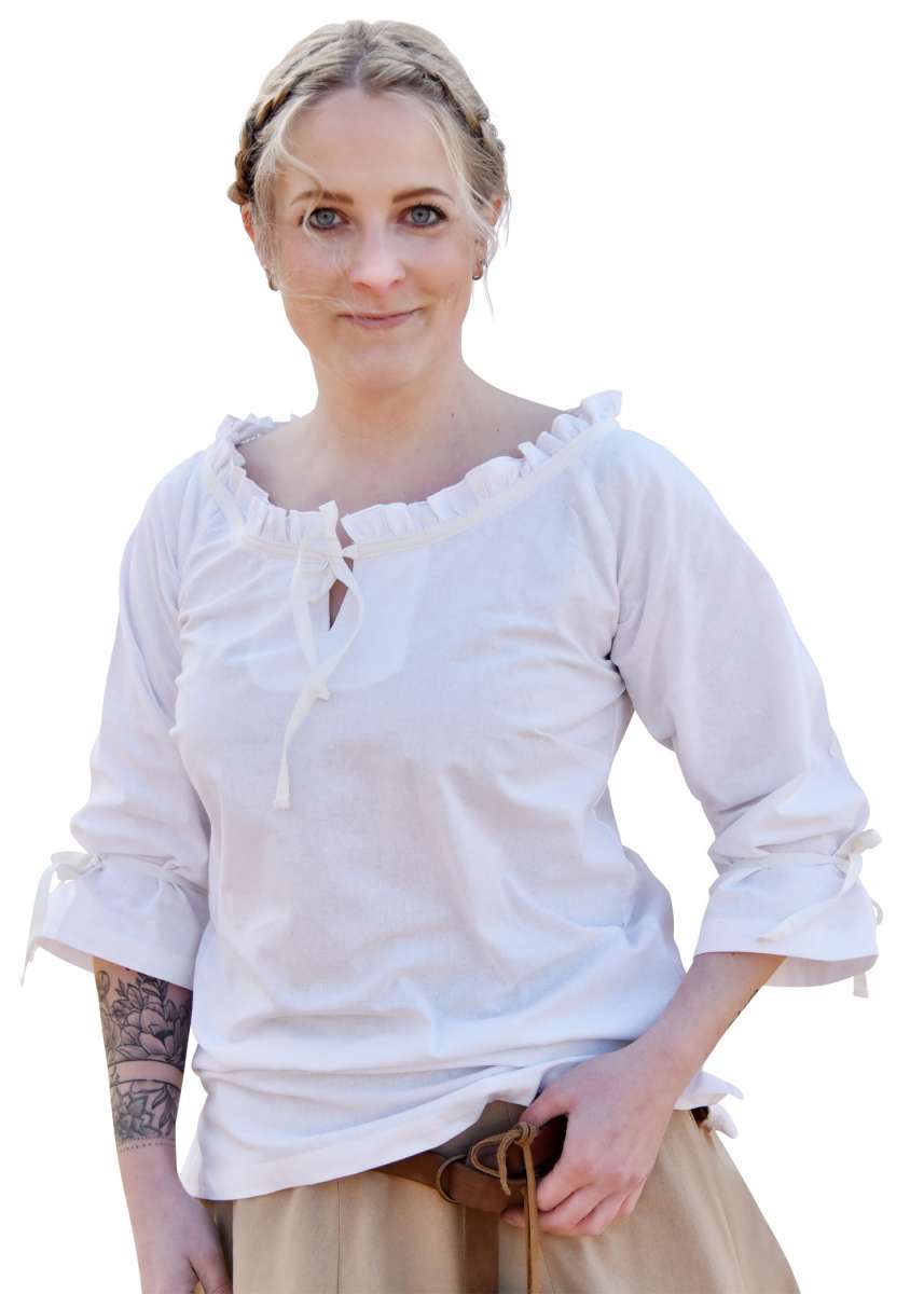 Blusa Medieval Birga Con Mangas 3/4, Blanco