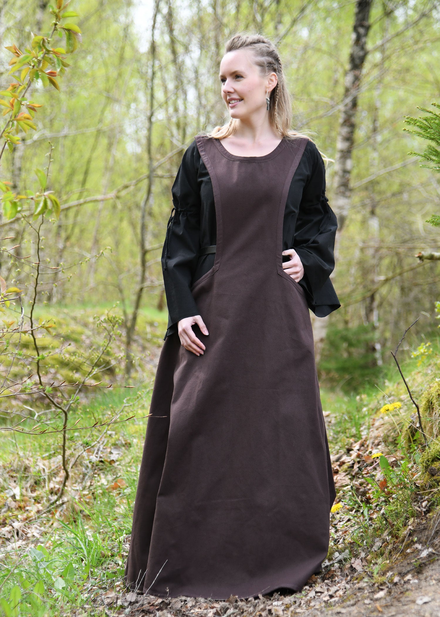 Imagen única de: Vestido Medieval, Surcot Andra, Marrón