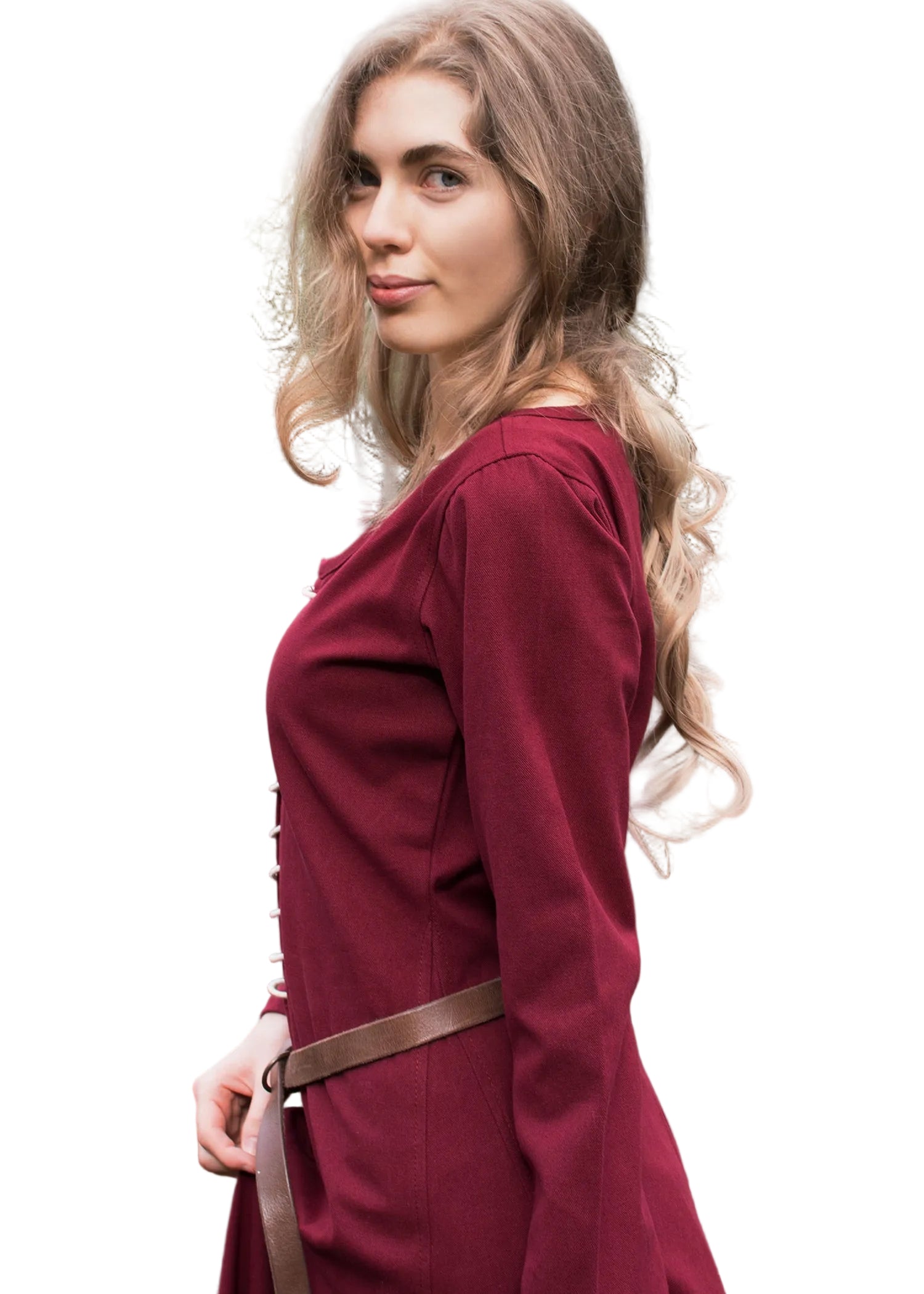 Imagen única de: Cotehardie Ava, Vestido Medieval, Rojo Vino
