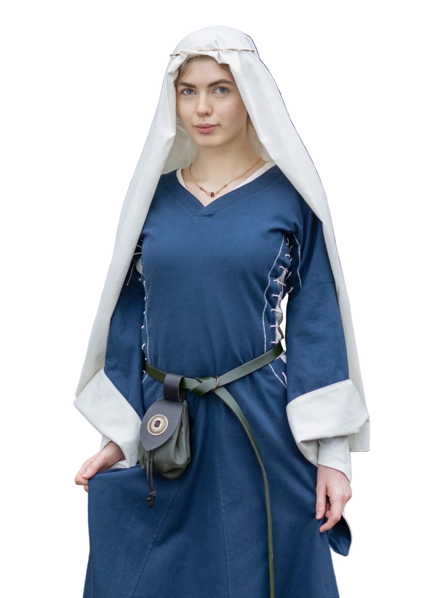 Imagen única de: Vestido Medieval Con Ventanas Del Infierno, Bliaut Amal, Azul/natural