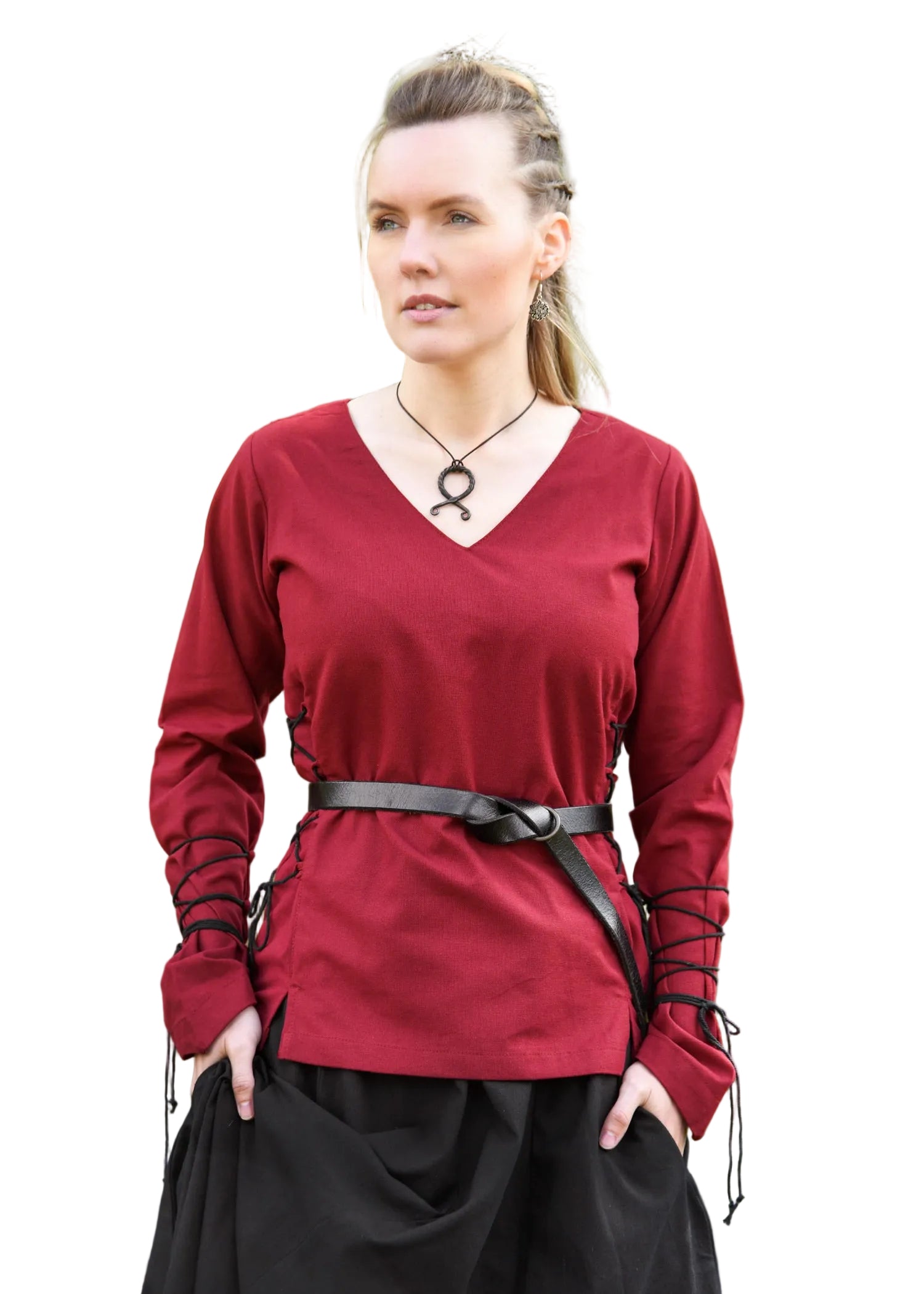 Imagen única de: Blusa Medieval Aila Con Cordones, Rojo Vino 1