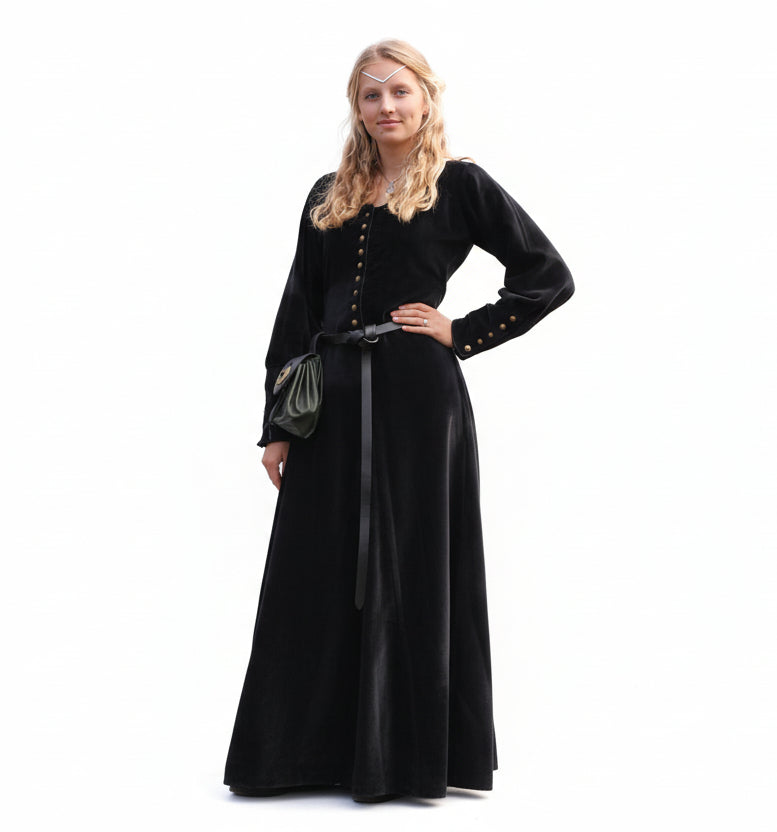 Imagen única de: Cotehardie Isabell De Terciopelo, Vestido Medieval, Negro
