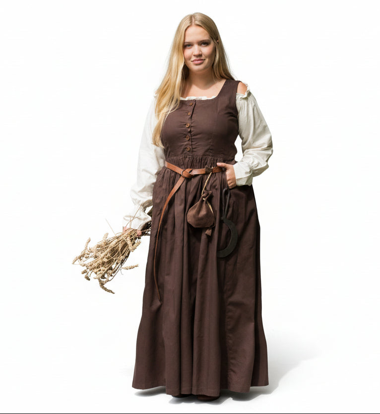 Imagen única de: Vestido Medieval Sin Mangas, Vestido De Tirantes Lene, Marrón
