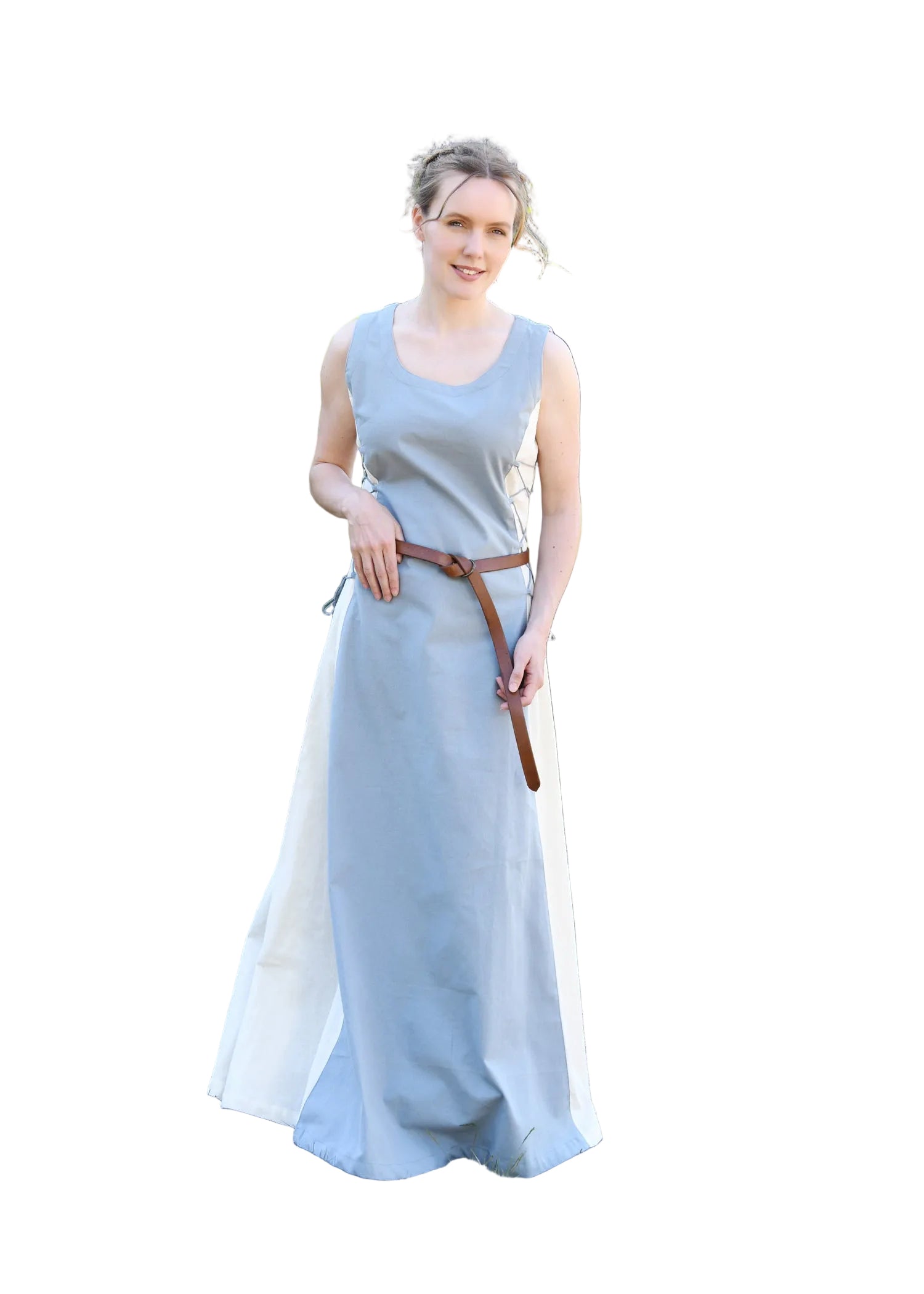 Imagen única de: Vestido Largo Sin Mangas Jarle, Vestido Estilo Pichi, Azul-gris/natural