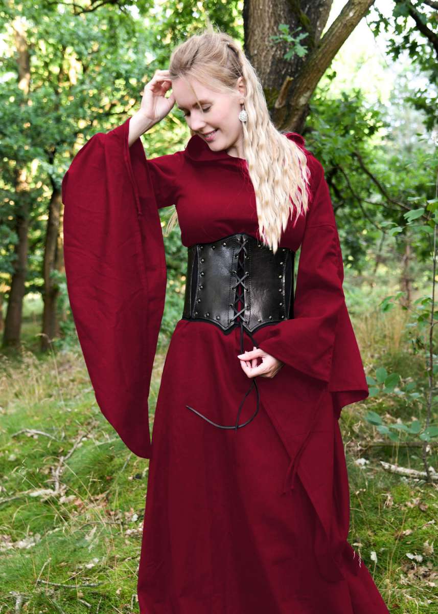 Vestido Medieval Isra Con Mangas Trompeta, Rojo Vino