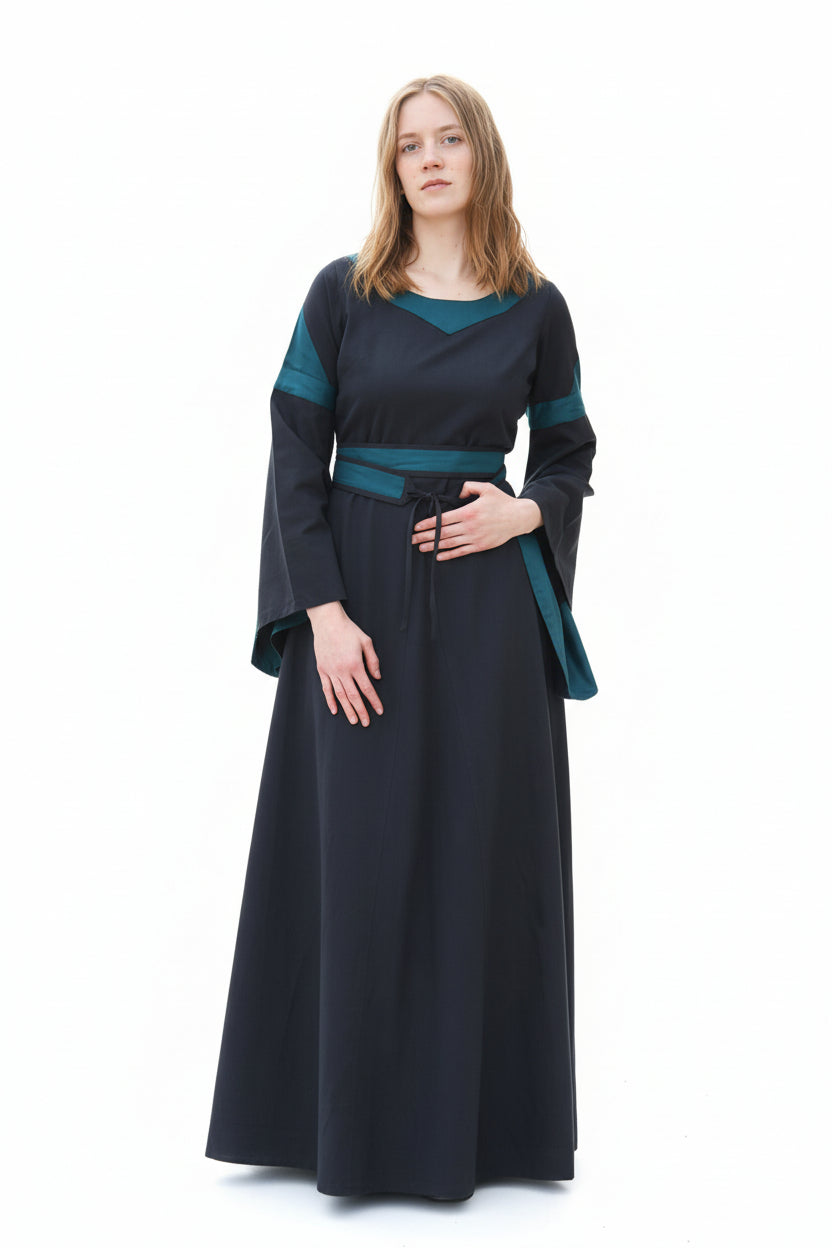 Imagen única de: Vestido Medieval Con Cinturón, Bliaut Konstanze, Azul Oscuro