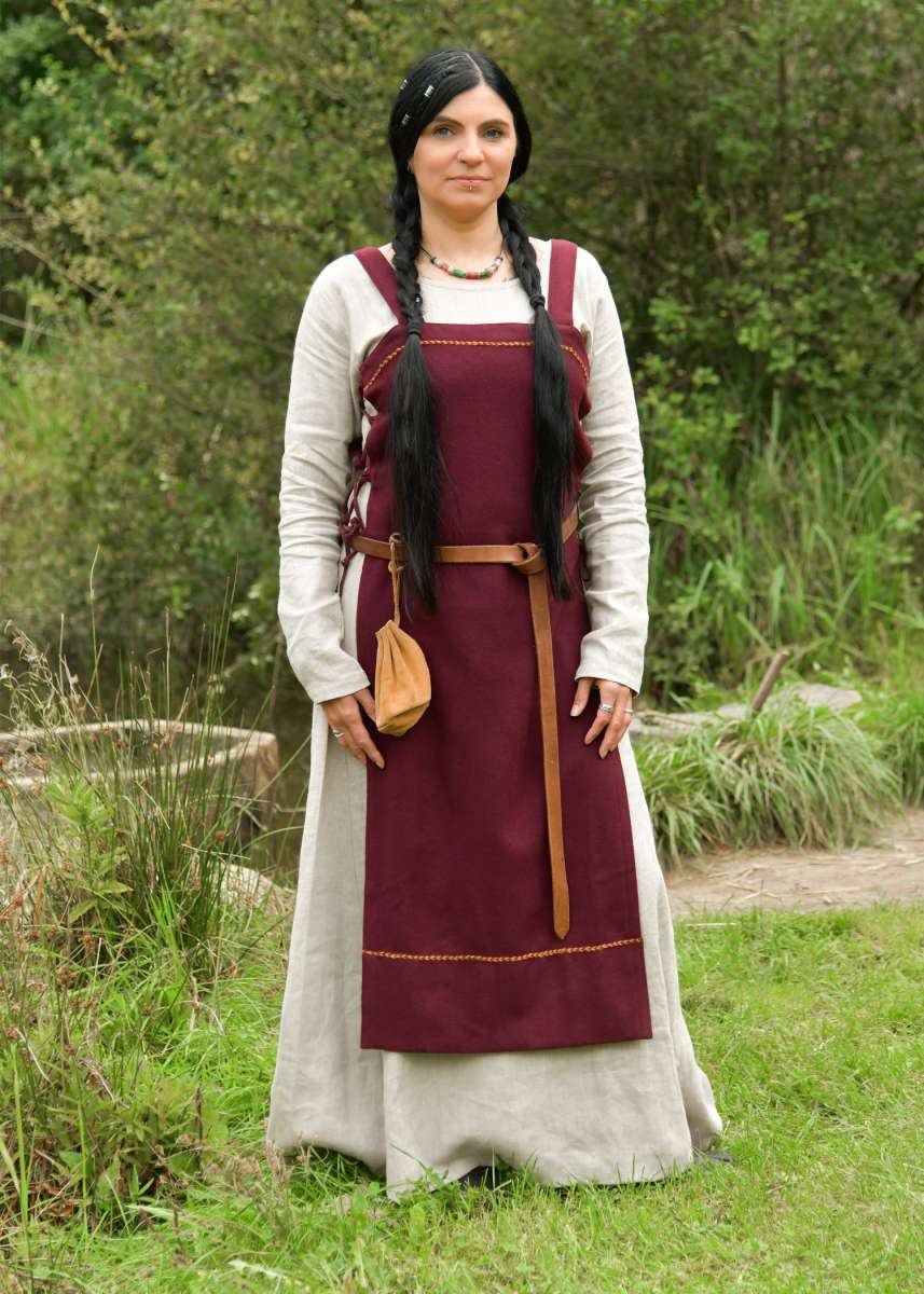Vestido avental vikingo de lã Forseti bordeaux