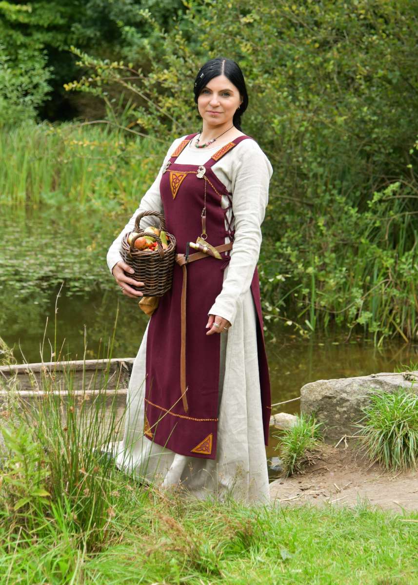 Vestido avental vikingo de lã Forseti bordeaux