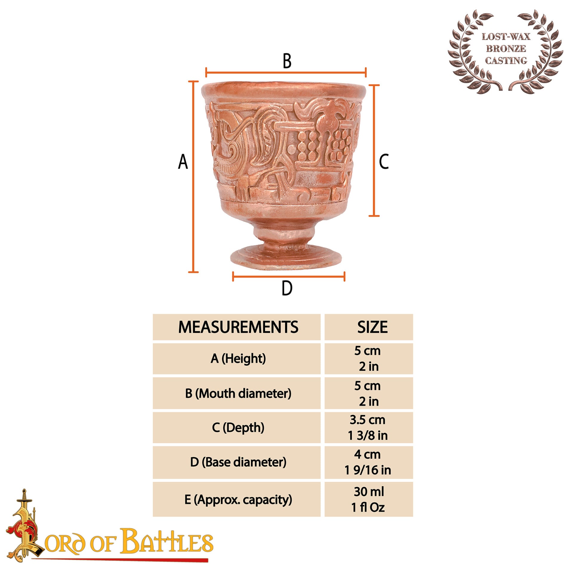 Copa ritual de bronce grabada, siglo XII — fundición a cera perdida