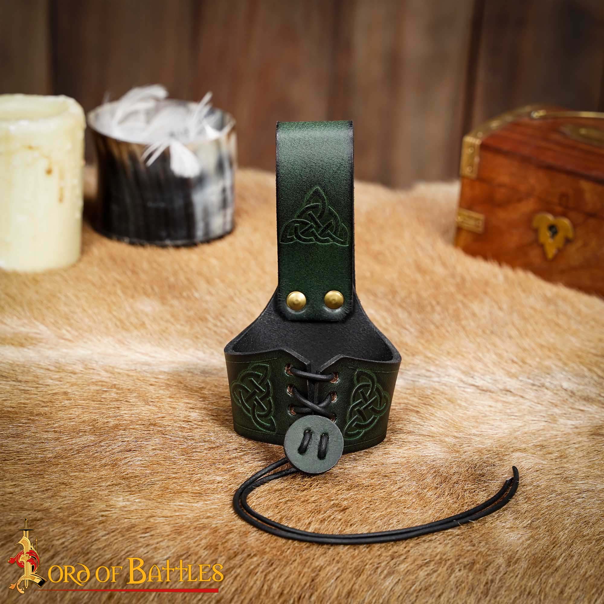 Funda para cuerno de cuero con nudo celta y remaches de latón (S, L) - imagen 78