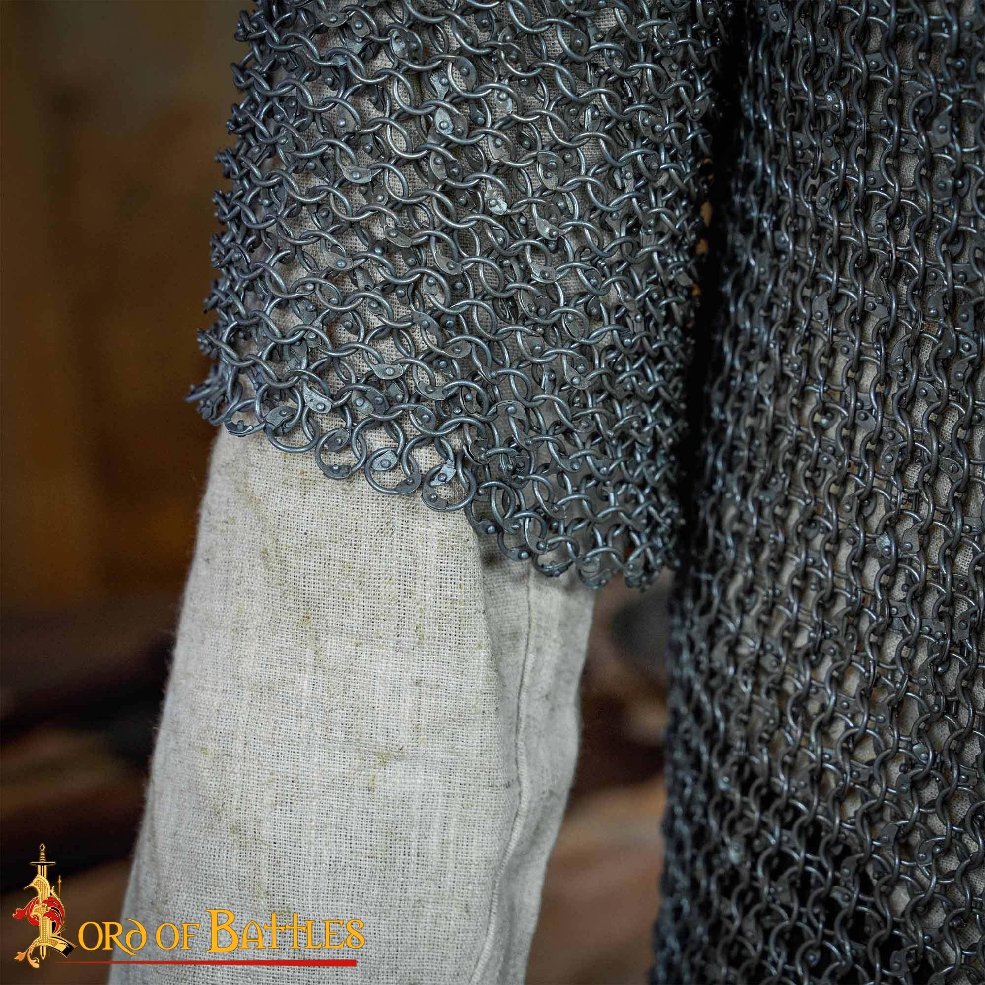 Haubergeon de malla medieval, media manga — anillas 10 mm, acero calibre 16, remachado - imagen 6