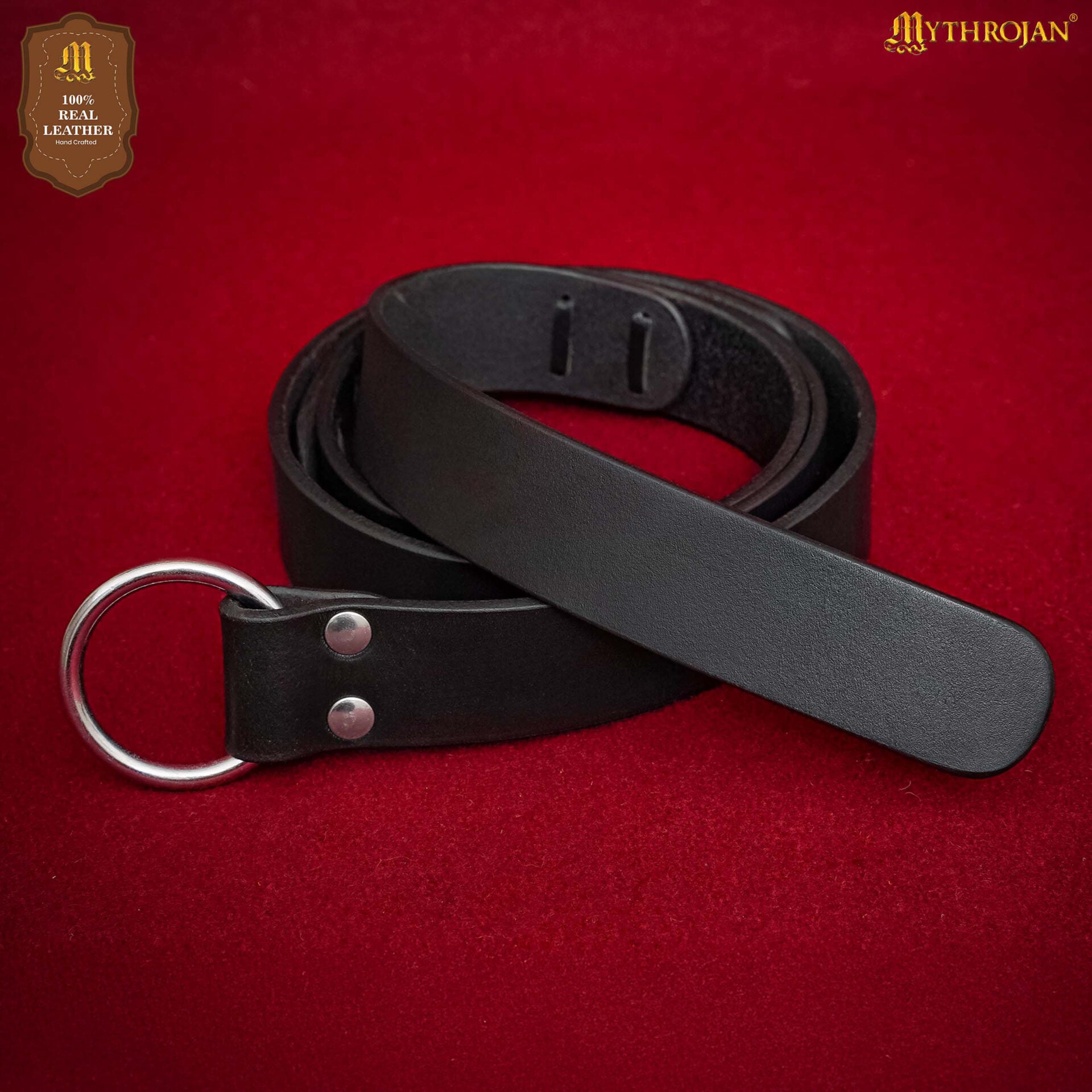 Cinturón medieval de cuero con hebilla O-ring — Mythrojan - 70"