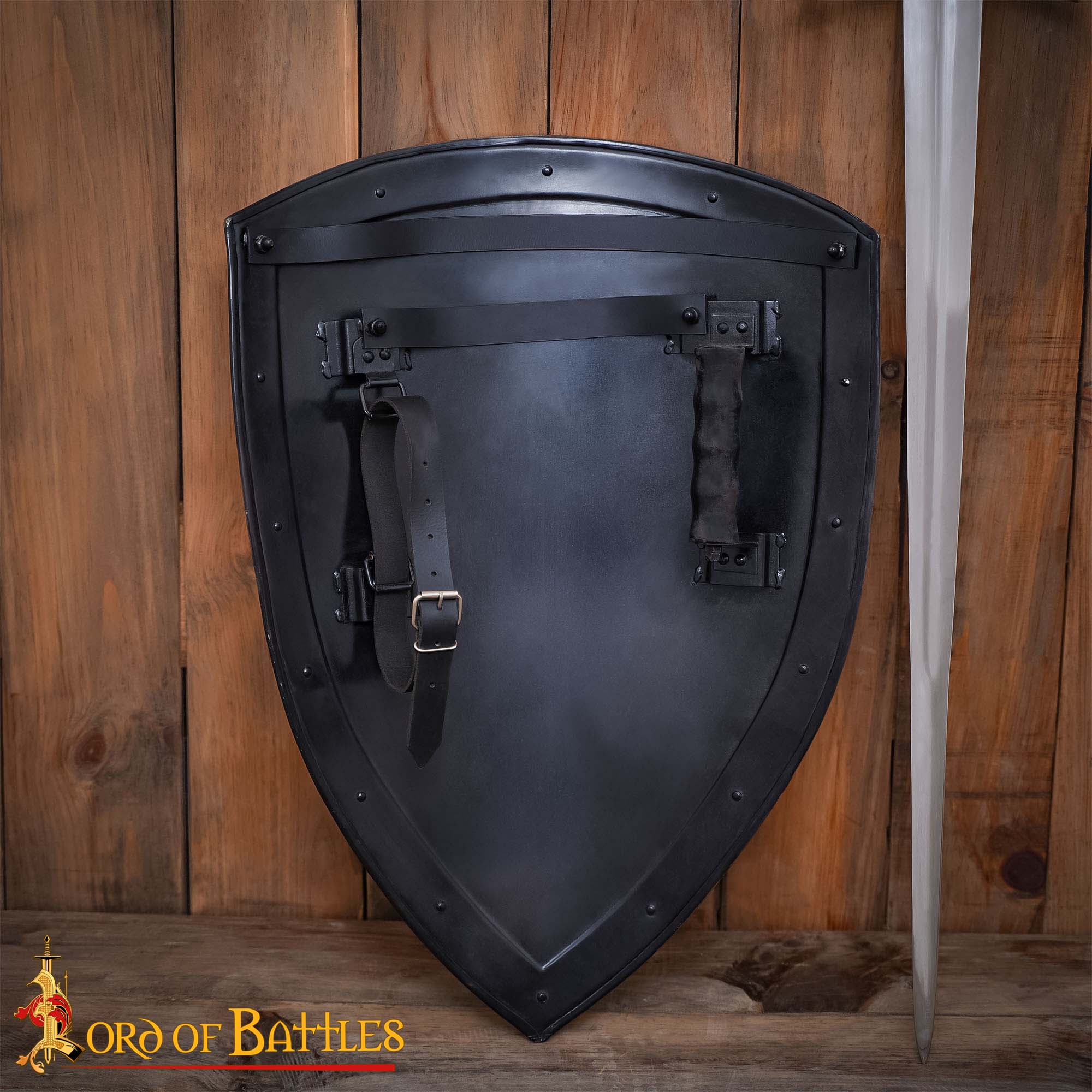 Imagen única de: Escudo templario medieval tipo heater, acero calibre 18, 61 cm