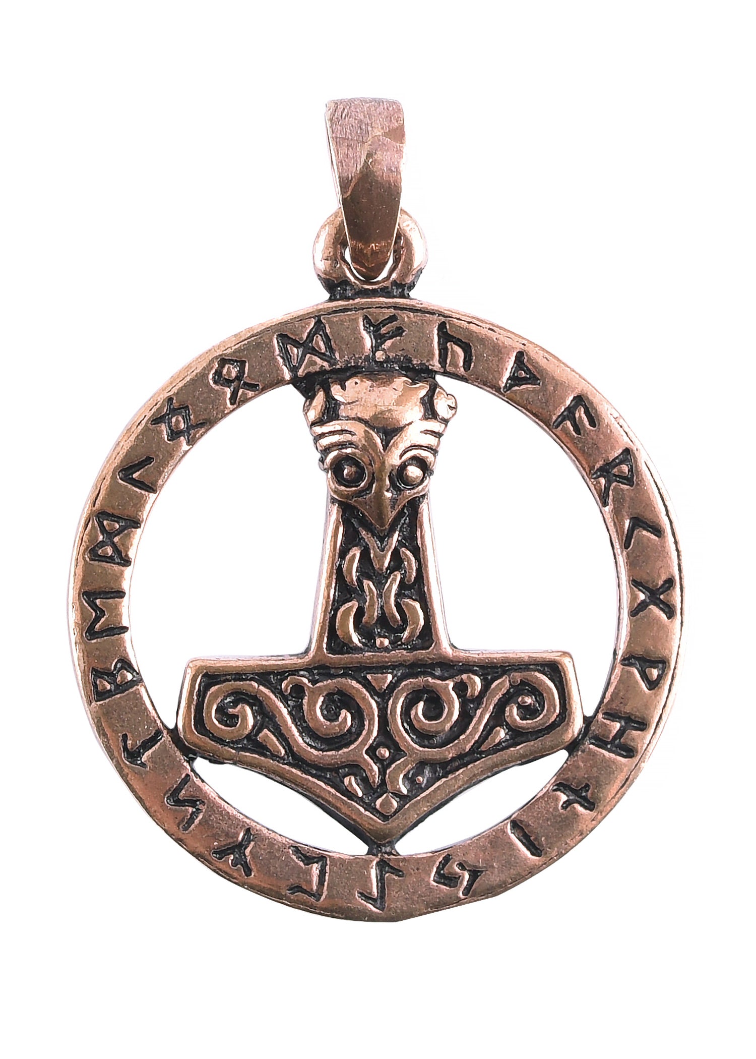 Imagen única de: Colgante Vikingo Martillo De Thor Con Runas, Bronce