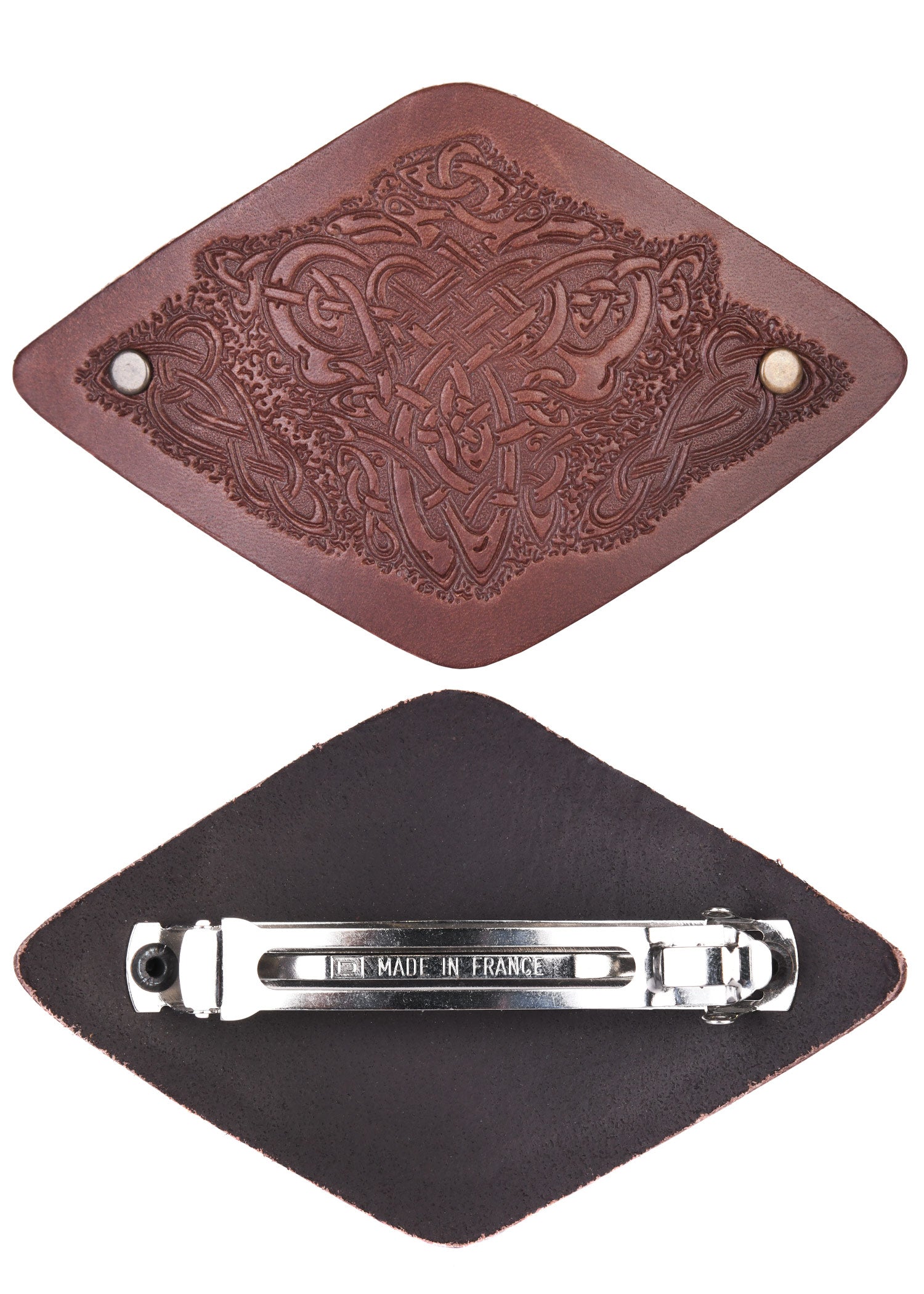 Imagen única de: Pasador Pequeño De Cuero Con Motivo Celta Y Clip De Metal